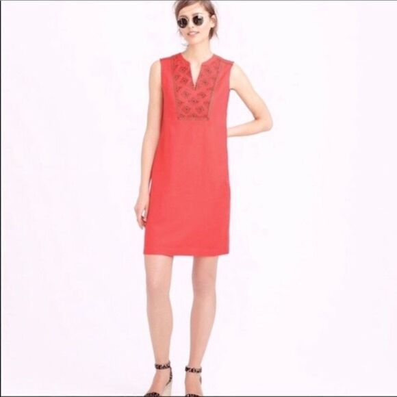 J. Crew Sunburst Embroidered Linen Shift Dress - Picture 1 of 7